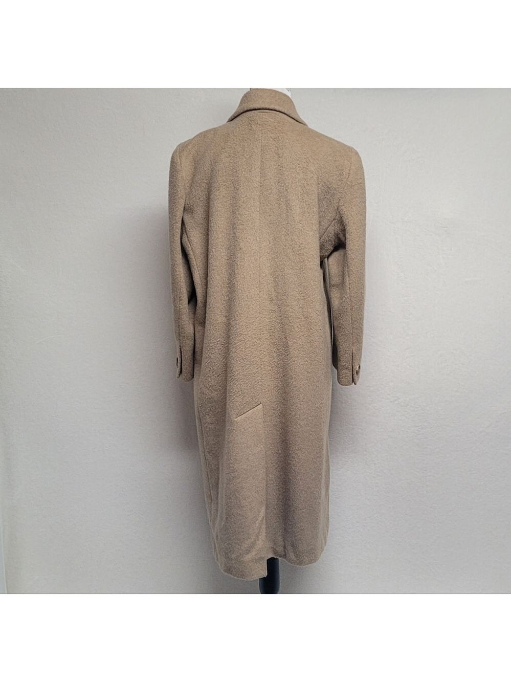 80s Vintage Jones New York Tan Pure Wool Notched Collar Longline Trench Coat XL - Picture 7 of 14
